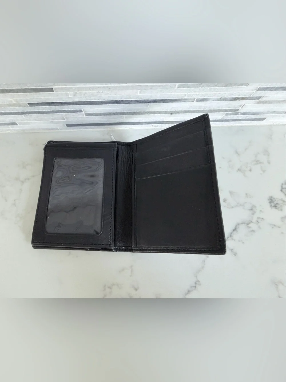 Men's Black Leather Wallet - Classic Minimal Design
